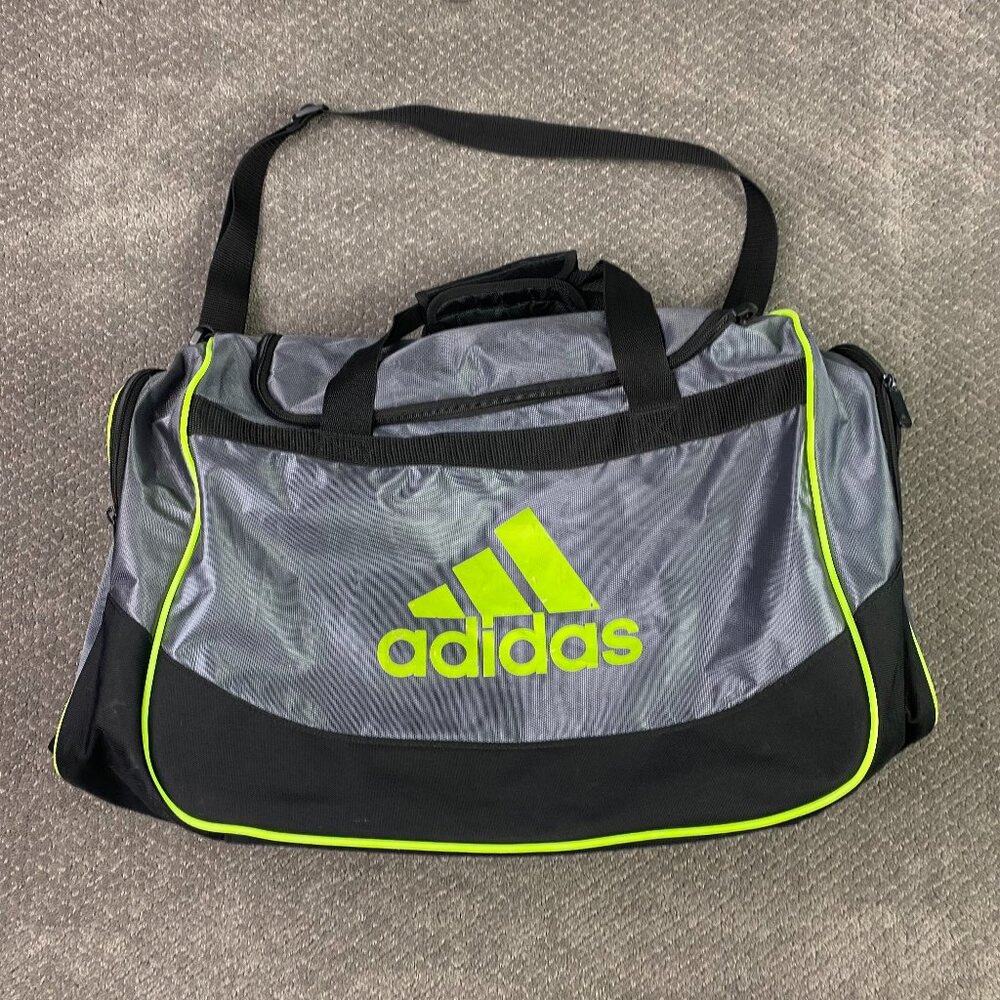 Adidas Duffle Bag Gray Neon Yellow Defender IV 2015 Shoulder Strap Duffel Gym
